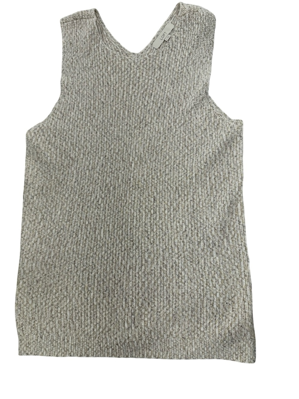 LOFT Marled Beige-Gray Ribbed Knit Tank Top